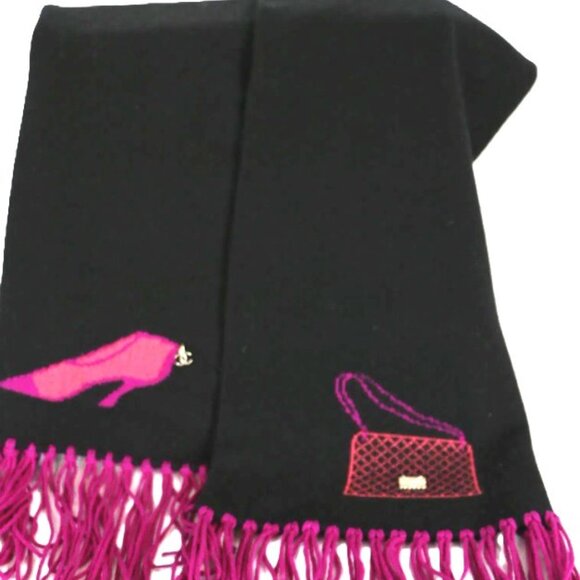 Auth Vintage Chanel Cashmere Scarf w Reissue Bag CC Shoe - Picture 1 of 9